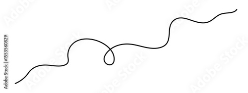Scribbly stroke one line art, hand drawn wavy curly dividing element drawing continuous contour. Twiddle swirl separator strip design. Isolated. Editable stroke. Vector
