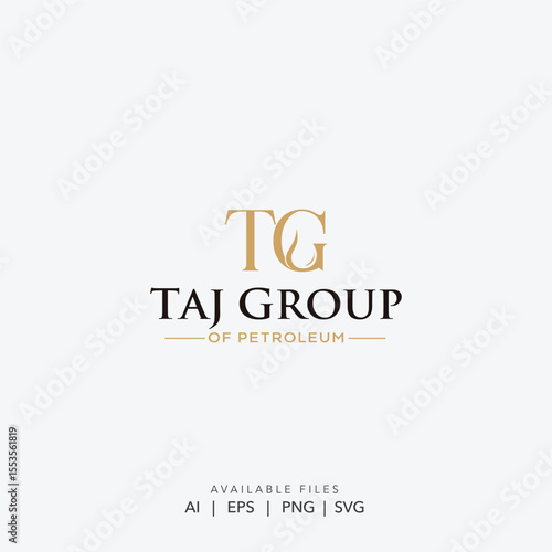 Taj Group of Petroleum logo, Sophisticated Gold Initials TG Logo, Premium Taj Group Petroleum Emblem logo