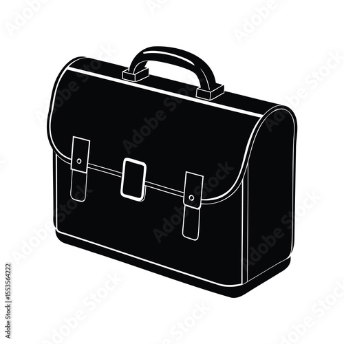 Isolated black and white illustration of a vintage doctor or teachers briefcase