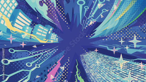 テクノロジーをイメージしたかっこいい背景イラスト_レトロ_16:9