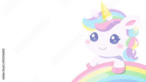 虹とかわいいユニコーンのイラスト_16:9