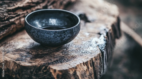 Wallpaper Mural Black ceramic bowl on rustic wooden surface for minimalist food photography background texture design concept natural Torontodigital.ca