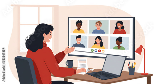 Modern Illustration of a freelance or worker Working Remotely with his Team. set for work from anywhere theme, remote work, lifestyle