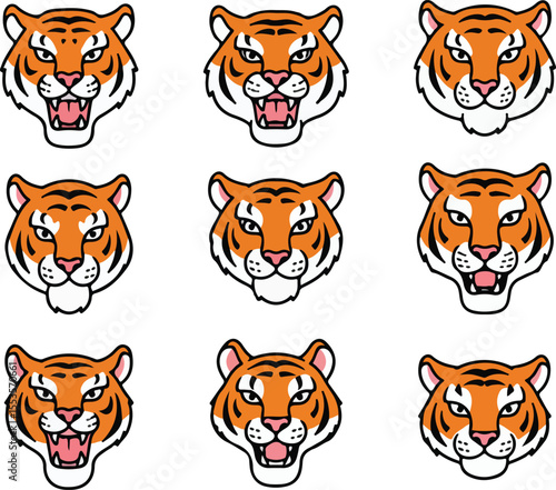 Pixel Art Tiger Heads: Nine Unique Designs for Digital Projects