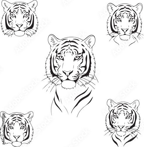 Majestic Tiger Head: Line Art Prints & Designs