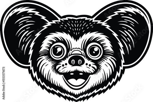 Cheerful black and white lemur face shows an adorable smile expression perfectly