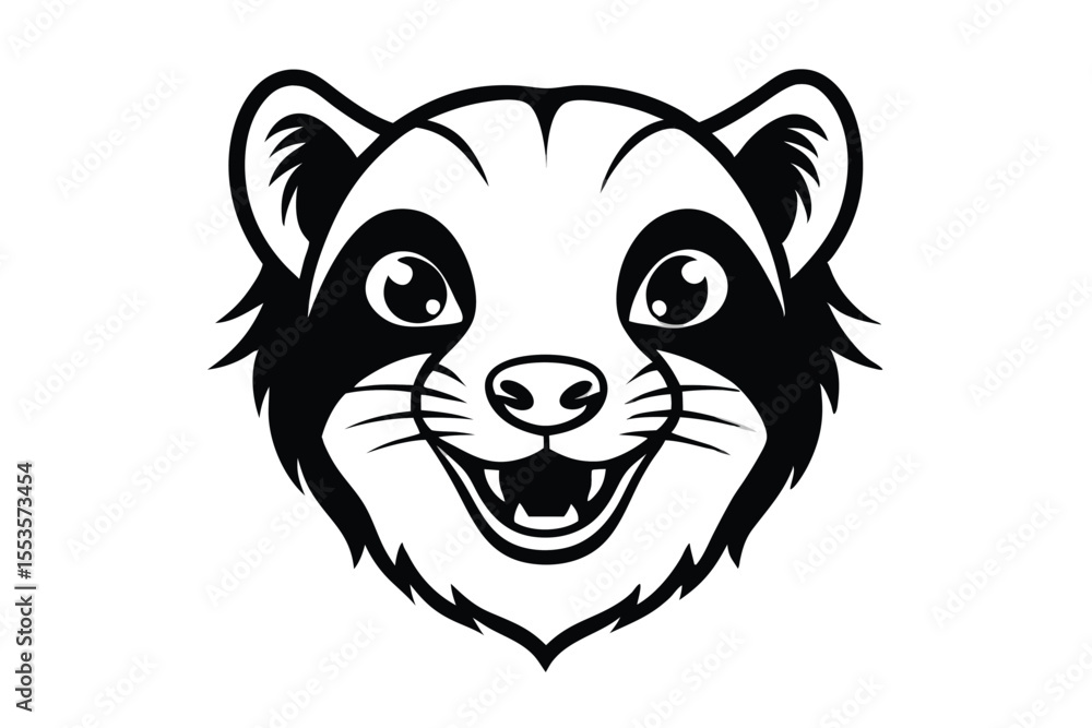 Fototapeta premium Ferret head outlined mascot features a smiling visage with striking black and white accents