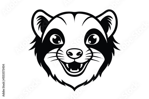 Ferret head outlined mascot features a smiling visage with striking black and white accents