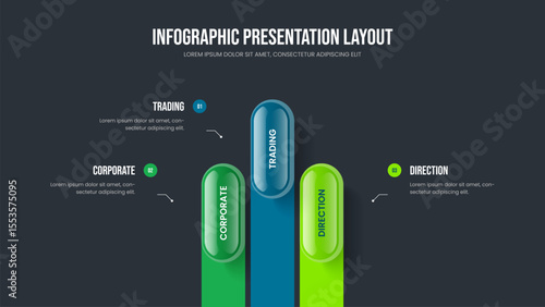 Visual Planning Frame Template Vector Illustration. Company Launch 3 Element Diagram Slideshow Layout. Service Plan Three Step Infographic Presentation Design.