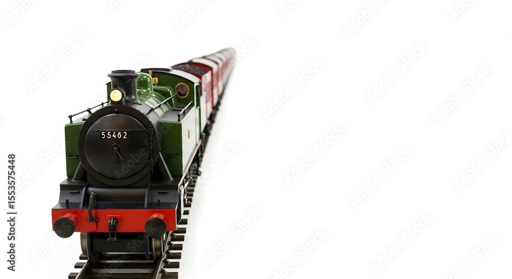 Fototapeta premium A Classic Green Steam Engine Train Traveling on Tracks