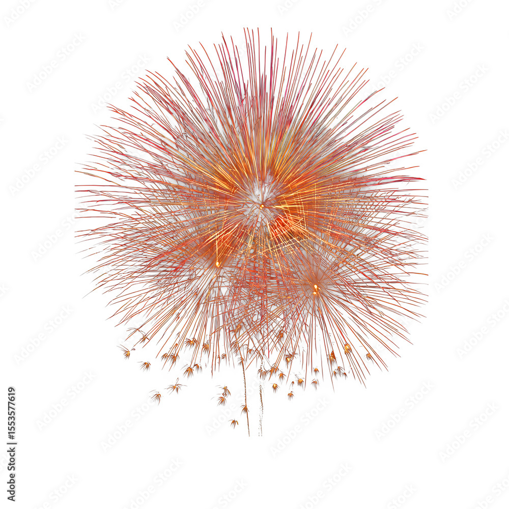 Fototapeta premium Radiant Bursts: Red and Gold Fireworks Over Black ,transparent background