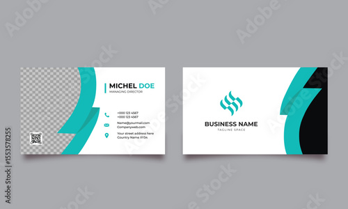 Modern and creative business card template - Green Blue and dark black color business card design with photo place holder