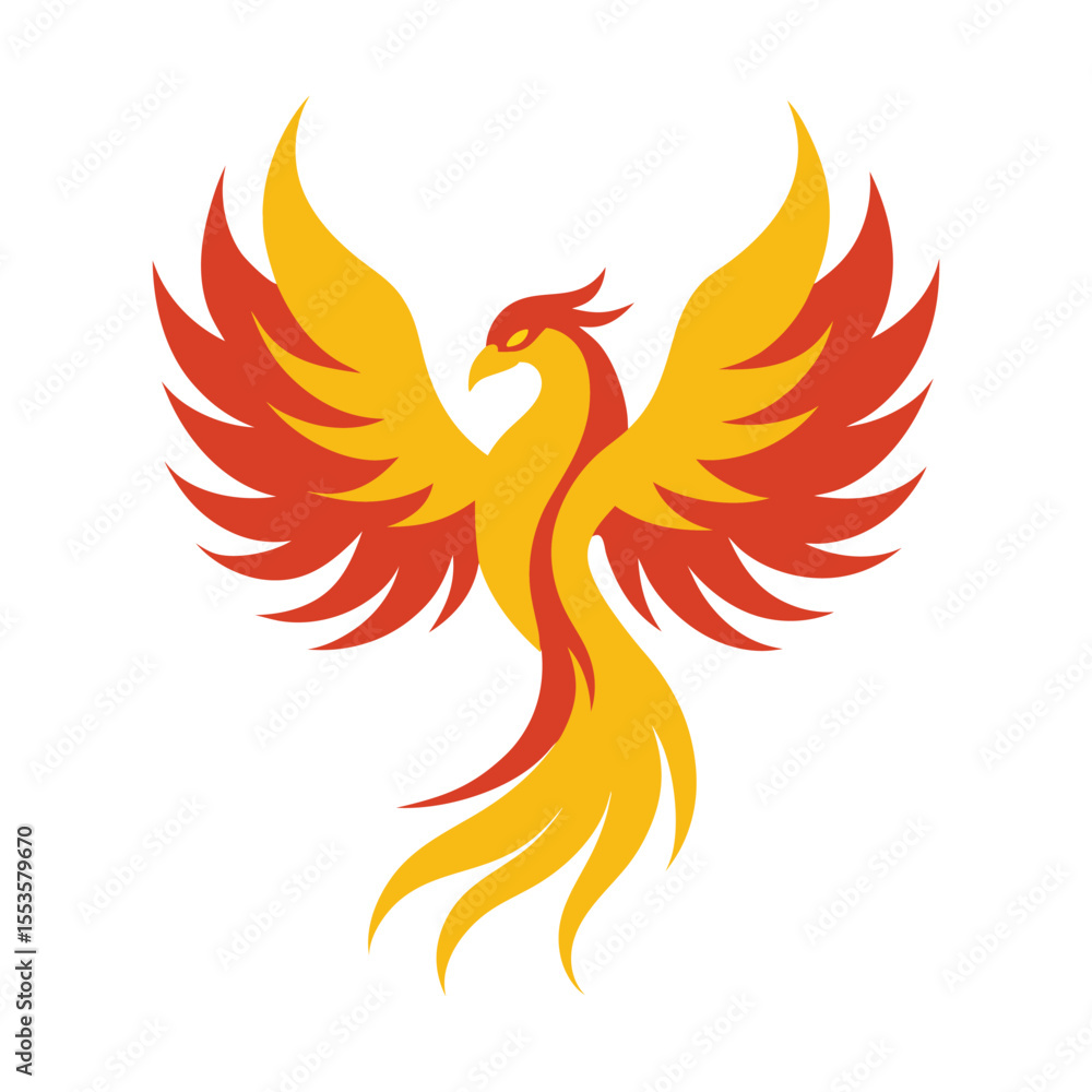 Fototapeta premium Mythical phoenix bird with fire feathers Vector illustration