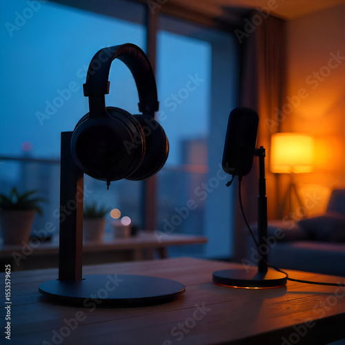 Streamer Background with Headset, Mic, and RGB Glow