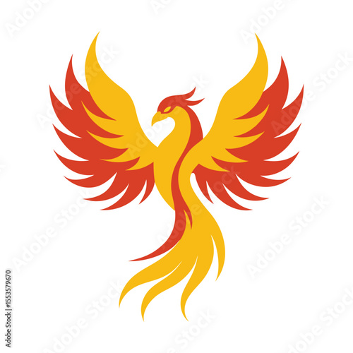 Mythical phoenix bird with fire feathers Vector illustration