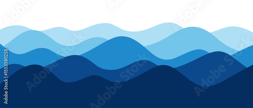 Abstract endless blue sea waves, background illustration, vector, flat design. Modern Wavy Minimalistic Graphic Background of Ocean Water Bend Shape for Banner, Decoration, Poster, Page