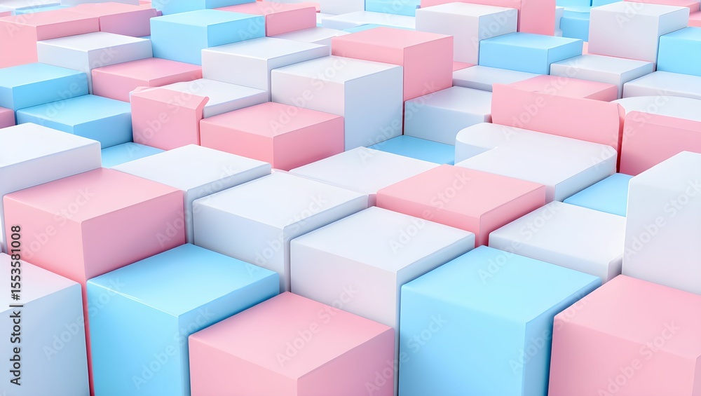 Fototapeta premium Abstract Pastel Cube Pattern: Modern Minimalist 3D Render, Soft and Dreamy Mood