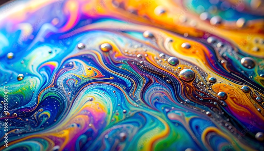 Naklejka premium Swirling rainbow film like liquid chrome. Perfect for experimental or surreal ad themes and tech-focused layouts.