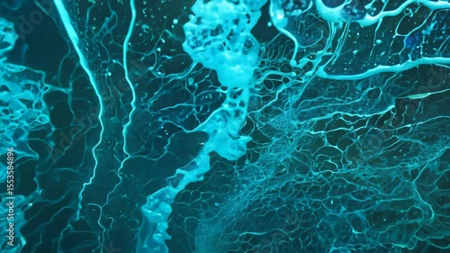 cellular water wall with glowing blue veins and pulsing flow