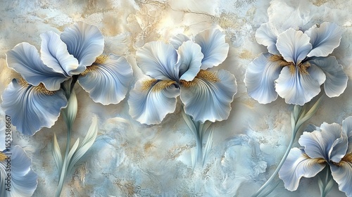 Delicate light blue irises on a textured background.