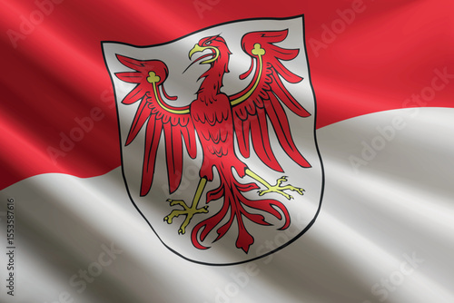 Brandenburg flag waving in the wind. State of Germany