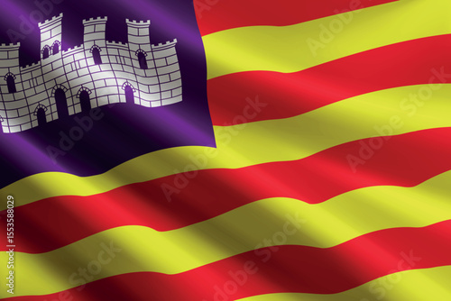 Balearic Islands flag waving in the wind. autonomous community of Spain