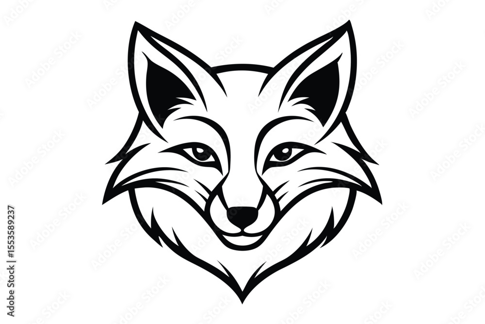 Obraz premium A stylized fox head illustration displays a simple and clean black outline on white