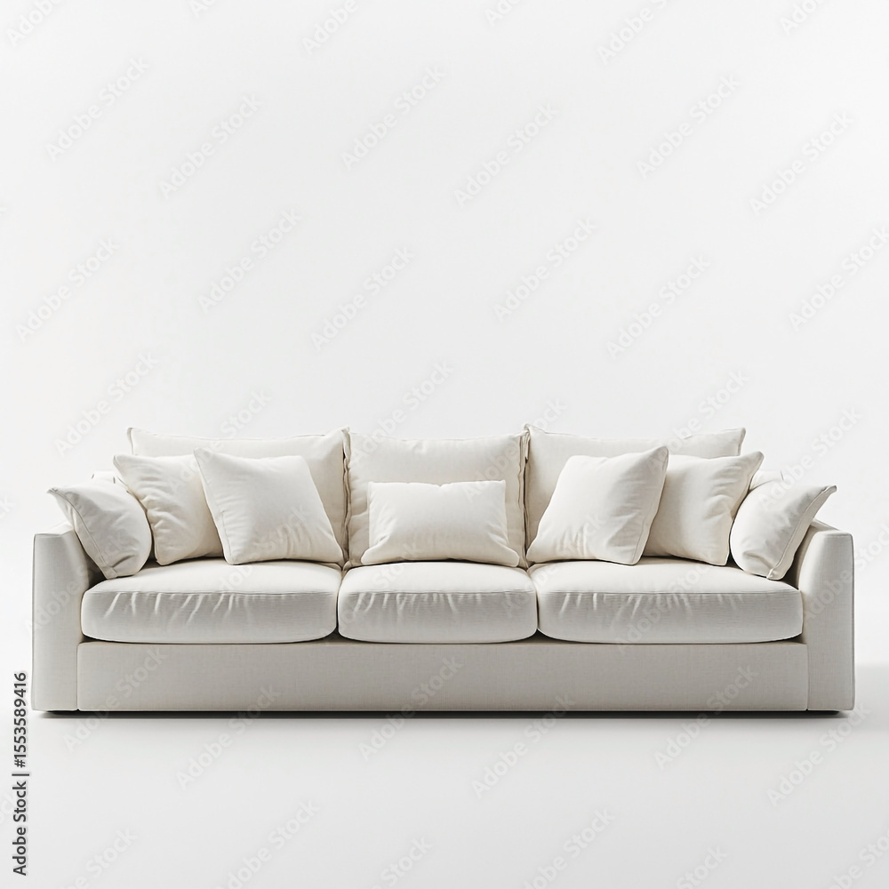 Modern Off-White Sofa with Plush Cushions Comfortable Living Room Furniture Modern Off-White Sofa with Plush Cushions Comfortable Living Room Furniture