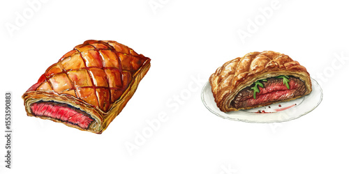 beef wellington watercolor vector illustration