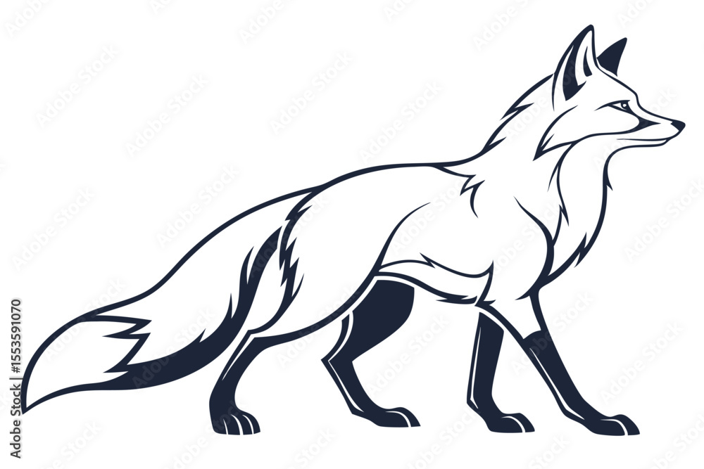 Fototapeta premium Illustration shows a fox head looking forward, featuring white and orange coloration on white