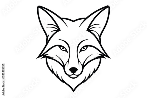 Outlined fox head stares intently forward with a minimalist style on a white backdrop