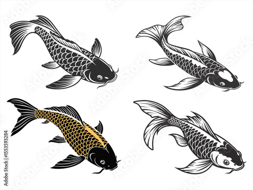 yamabuki ogon fish sihouette black vector bundle