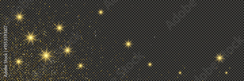 Tableau sur toile Gold glittering dust with stars on transparent backdrop