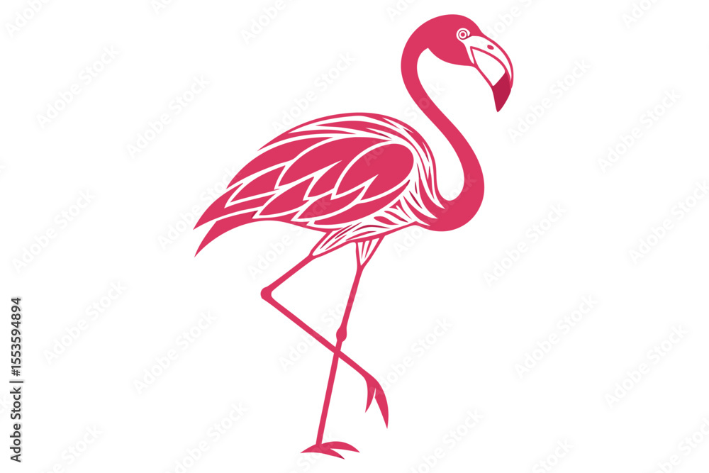 Obraz premium Gradient flamingo line art shows aquatic bird in a graceful, simple stance on white