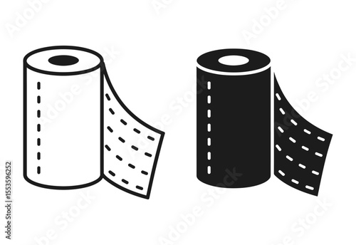 Two stylized icons of paper towels one in outline and one in solid black