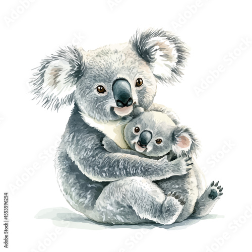 A Mother Koala With Her Kid, watercolor clipart vector, isolated on a white background.