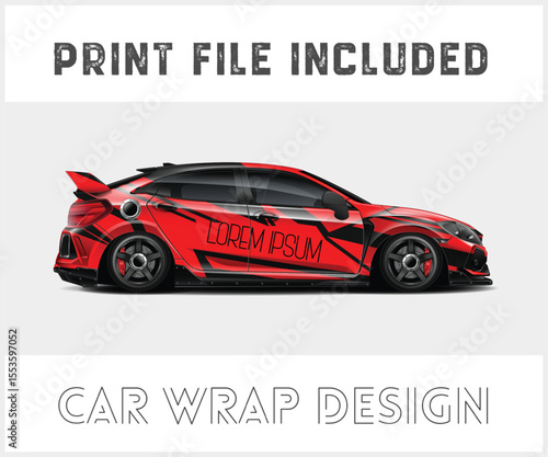 Red and Black Car Wrap Design with Print File Included