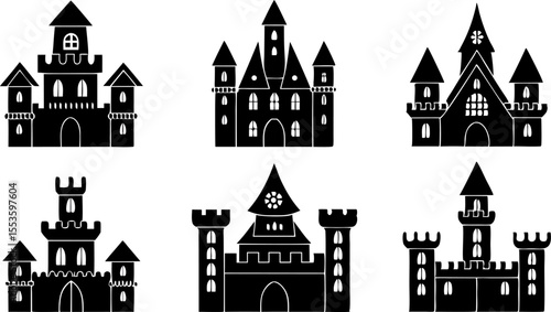 castle house icon set silhouette victor design (1).eps