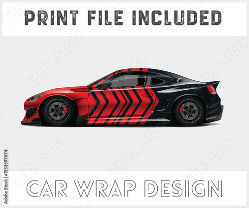 Red and Black Car Wrap Design with Print File Included