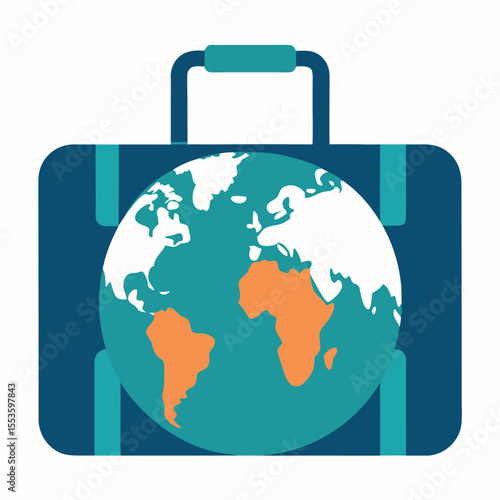 Travel suitcase with globe symbol representing international vacation or business trip