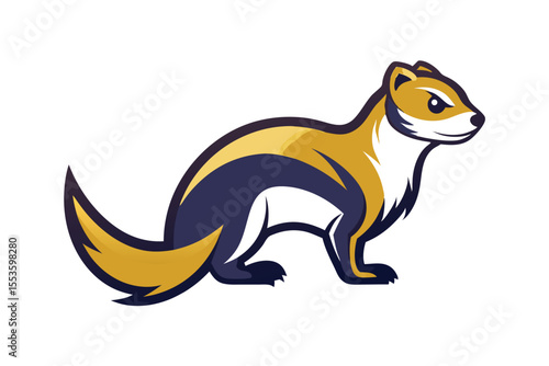 Sleek black and white weasel stands gracefully, displaying its unique markings and elegant form
