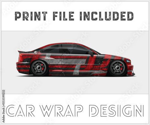 Red and Gray Car Wrap Design Print File Included