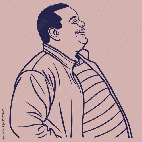 Happy Man Profile Line Art Illustration Dark Blue Mauve Background vector