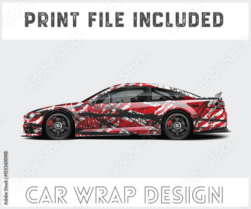 Red and Black Car Wrap Design with Print File Included