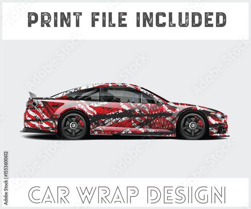 Red and Black Car Wrap Design with Print File Included