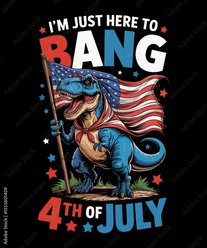 Obraz premium Photo of a patriotic trex dinosaur holds an american flag, celebrating the 4th of july