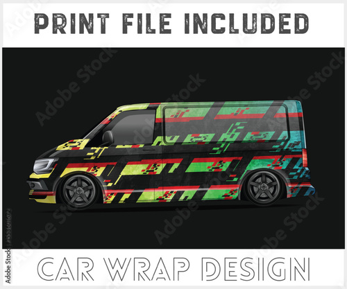 Colorful Abstract Car Wrap Design with Print File Included