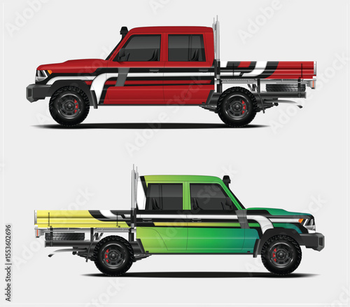 Two Colorful Off Road Truck Designs Side profile