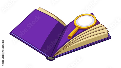 open purple book with orange reading glasses education and learning illustration