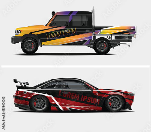 Custom Car Wraps Design for Pickup Truck and Sports Car